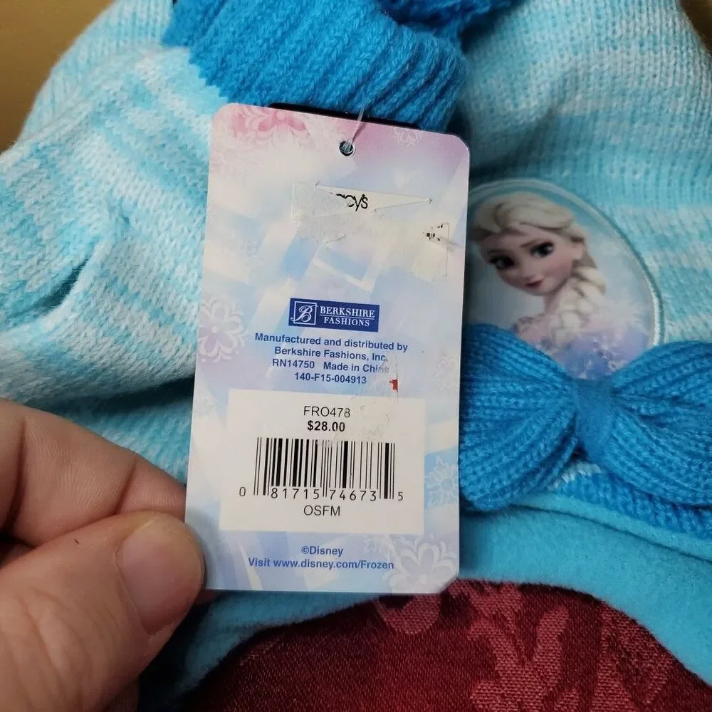 Disney Frozen OSFM Beanie Mittens Set Girls Blue Elsa Anna Winter Hat‎ 2pc NWT